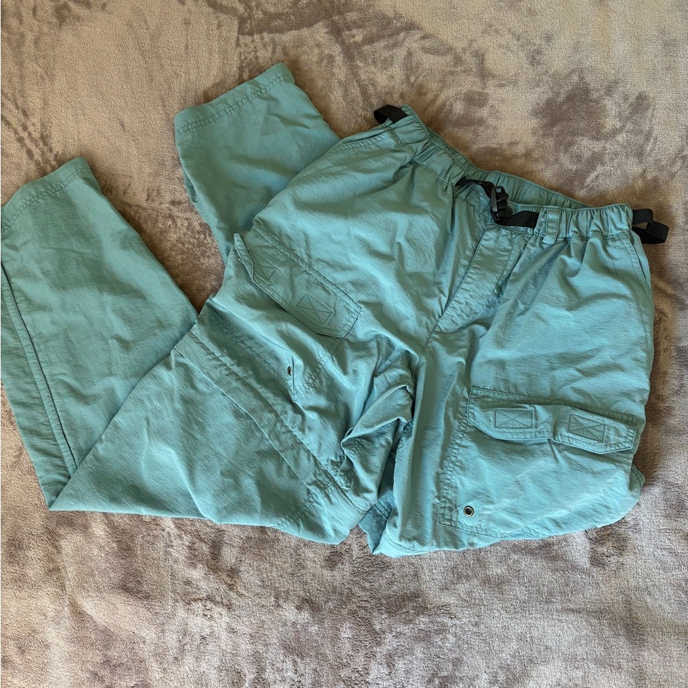 REI Convertible Blue Green Cargo Pants Size M Belted Nylon Hiking Outdoor
